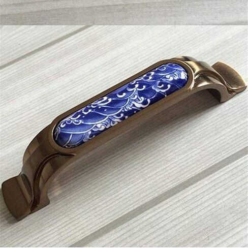 Vintage Cabinet Handles Pulls,drawer pulls, Retro Furniture Handles Pulls White and Blue Porcelain Kitchen Cabinet Drawer Pulls Knobs Antique Brass Dresser Handles Champagne 96mm ( Color : Bronze ) in Saudi Arabia