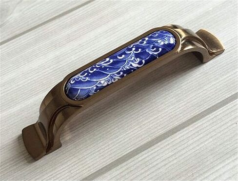 Vintage Cabinet Handles Pulls,drawer pulls, Retro Furniture Handles Pulls White and Blue Porcelain Kitchen Cabinet Drawer Pulls Knobs Antique Brass Dresser Handles Champagne 96mm ( Color : Bronze ) in Saudi Arabia
