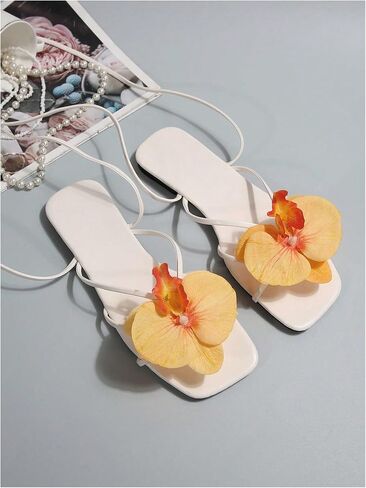 Verdusa Women's 3D Flower Strappy Sandals Lace Up Square Toe Roman Sandals in Saudi Arabia
