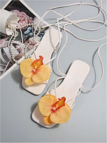 Verdusa Women's 3D Flower Strappy Sandals Lace Up Square Toe Roman Sandals in Saudi Arabia