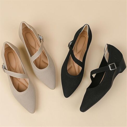 Women's Wedge Block Heel Pumps Ladies Breathable Weave Casual Shoes Buckle Strap Mary Janes in Kuwait