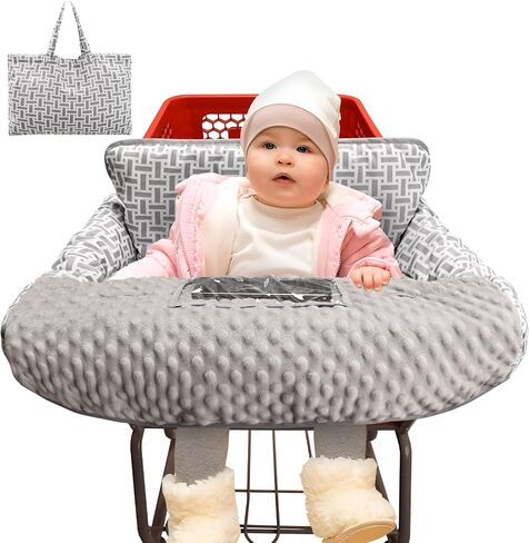 Pozico Minky Dot Shopping Cart Cover for Baby - Soft and Cozy High Chair Cover, Portable and Machine Washable-Gray Rectangle Print in Kuwait