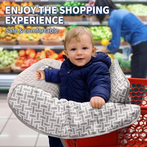 Pozico Minky Dot Shopping Cart Cover for Baby - Soft and Cozy High Chair Cover, Portable and Machine Washable-Gray Rectangle Print in Kuwait