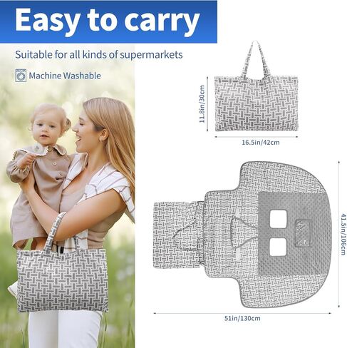 Pozico Minky Dot Shopping Cart Cover for Baby - Soft and Cozy High Chair Cover, Portable and Machine Washable-Gray Rectangle Print in Kuwait