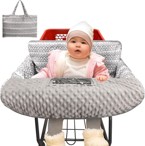 Pozico Minky Dot Shopping Cart Cover for Baby - Soft and Cozy High Chair Cover, Portable and Machine Washable-Gray Rectangle Print in Kuwait