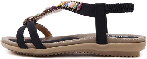 Women's Open Toe Sandals Summer Bohemia Rhinestone Flower Bead Folk Boho Beach Flip Flops Elastic Shoes Size 6.5-12.5 US in Saudi Arabia