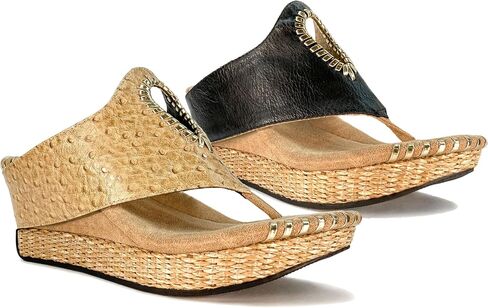 Modzori Lucia Women's Mid Wedge Reversible Sandal Tan/Black 7 in Saudi Arabia