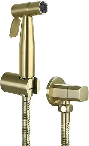 ToiletSpray Set Cloth Diaper Sprayer Kit Brass Single Cold HandheldSprayer Toilet Kit Brushed Gold Toilet Sprayer Wall Mounted Bathroom Washroom Set with Stainless Steel Hose,Angle Valve(Angle Valve B in Saudi Arabia