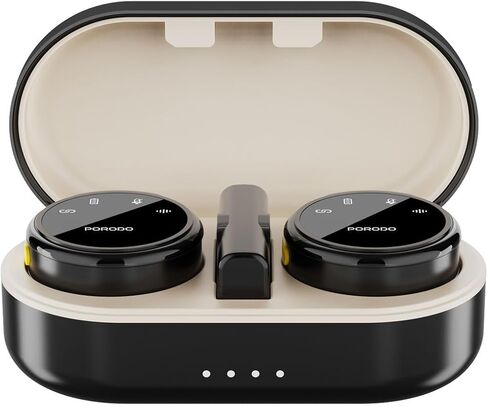 Wireless Collar Double Microphone with Charging Case,Type-C Connector with Lightning Head Adapter,24H Working Time,Low-Latency,Digital Display,Plug & Play,1.5H Recharge Time - Black in Saudi Arabia