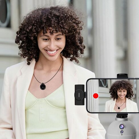 Wireless Collar Double Microphone with Charging Case,Type-C Connector with Lightning Head Adapter,24H Working Time,Low-Latency,Digital Display,Plug & Play,1.5H Recharge Time - Black in Saudi Arabia