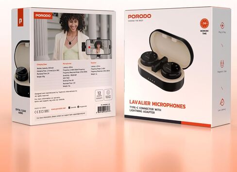 Wireless Collar Double Microphone with Charging Case,Type-C Connector with Lightning Head Adapter,24H Working Time,Low-Latency,Digital Display,Plug & Play,1.5H Recharge Time - Black in Saudi Arabia