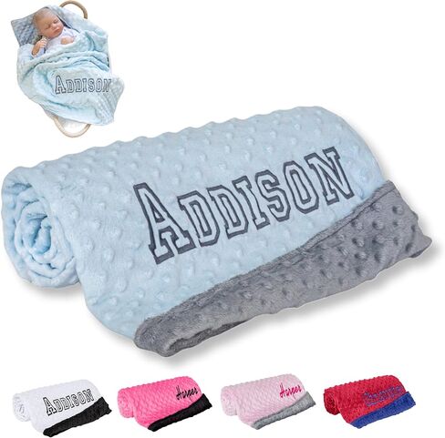 Personalized Baby Blanket for Boys, Newborn Soft Custom Blanket with Name - 30" by 40" Minky Blankets for Personalized Baby Gifts (Blue and Grey) in Saudi Arabia
