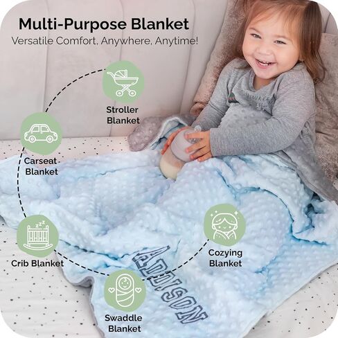 Personalized Baby Blanket for Boys, Newborn Soft Custom Blanket with Name - 30" by 40" Minky Blankets for Personalized Baby Gifts (Blue and Grey) in Saudi Arabia