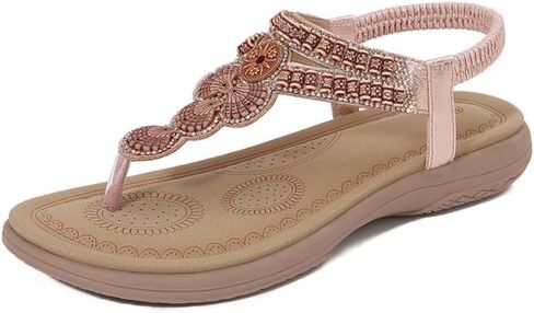 UIKGITP Women's Flat Sandals Summer Ankle Elastic Bling Jeweled Party Slippers Glitter Bohemian Rhinestone Beach Shoes in Saudi Arabia