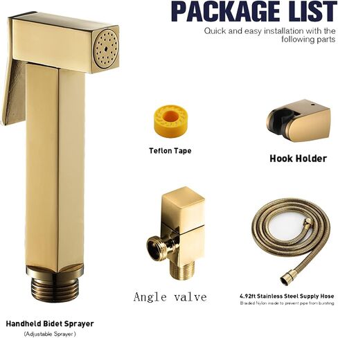 Hand HeldSprayer for Toilet, High Pressure Square Sprayer Kit Portable Rust Proof Shower Sprayer Head for Personal Hygiene,Gold(Chrome) in Kuwait