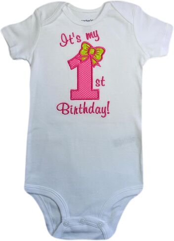 First Birthday Bodysuit for Baby Girl Turning 1 featuring Embroidered Fabric Applique in Saudi Arabia