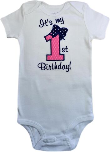 First Birthday Bodysuit for Baby Girl Turning 1 featuring Embroidered Fabric Applique in Saudi Arabia