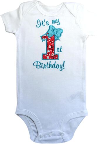 First Birthday Bodysuit for Baby Girl Turning 1 featuring Embroidered Fabric Applique in Saudi Arabia