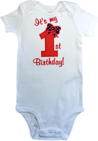 First Birthday Bodysuit for Baby Girl Turning 1 featuring Embroidered Fabric Applique in Saudi Arabia