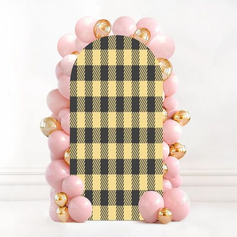 7.2FT Wedding Arch Backdrop Cover Yellow Seamless Gingham Spandex Fitted Round Top Arch Stand Covers for Birthday Party Baby Shower Banquet Decoration in Saudi Arabia