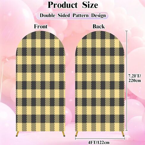 7.2FT Wedding Arch Backdrop Cover Yellow Seamless Gingham Spandex Fitted Round Top Arch Stand Covers for Birthday Party Baby Shower Banquet Decoration in Saudi Arabia