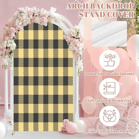 7.2FT Wedding Arch Backdrop Cover Yellow Seamless Gingham Spandex Fitted Round Top Arch Stand Covers for Birthday Party Baby Shower Banquet Decoration in Saudi Arabia