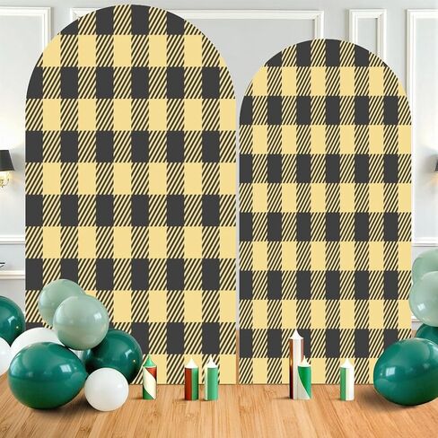 7.2FT Wedding Arch Backdrop Cover Yellow Seamless Gingham Spandex Fitted Round Top Arch Stand Covers for Birthday Party Baby Shower Banquet Decoration in Saudi Arabia