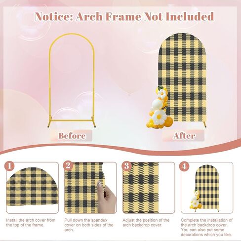 7.2FT Wedding Arch Backdrop Cover Yellow Seamless Gingham Spandex Fitted Round Top Arch Stand Covers for Birthday Party Baby Shower Banquet Decoration in Saudi Arabia