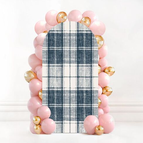 7.2FT Wedding Arch Backdrop Cover Yellow Seamless Gingham Spandex Fitted Round Top Arch Stand Covers for Birthday Party Baby Shower Banquet Decoration in Saudi Arabia