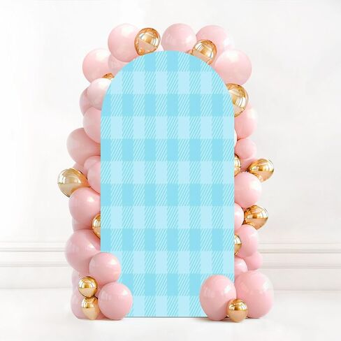7.2FT Wedding Arch Backdrop Cover Blue Seamless Gingham Spandex Fitted Round Top Arch Stand Covers for Birthday Party Baby Shower Banquet Decoration in Saudi Arabia