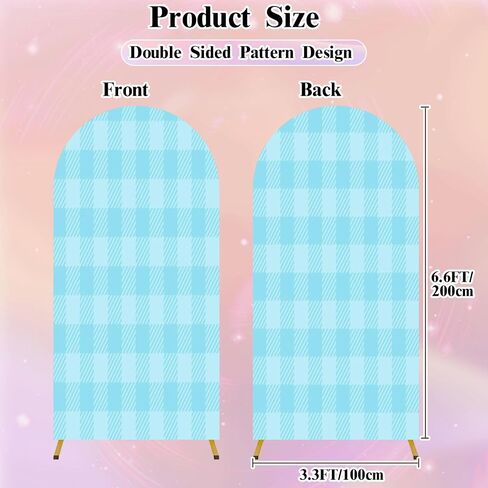 7.2FT Wedding Arch Backdrop Cover Blue Seamless Gingham Spandex Fitted Round Top Arch Stand Covers for Birthday Party Baby Shower Banquet Decoration in Saudi Arabia