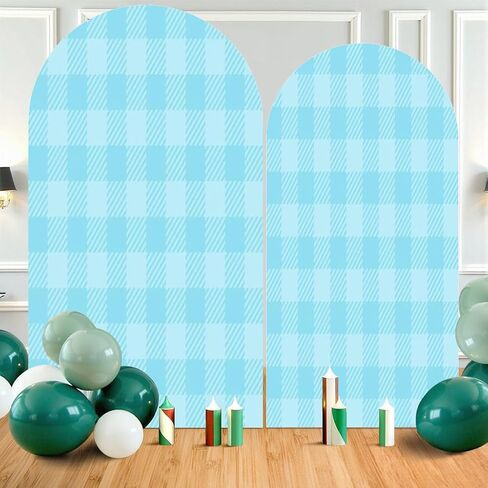 7.2FT Wedding Arch Backdrop Cover Blue Seamless Gingham Spandex Fitted Round Top Arch Stand Covers for Birthday Party Baby Shower Banquet Decoration in Saudi Arabia