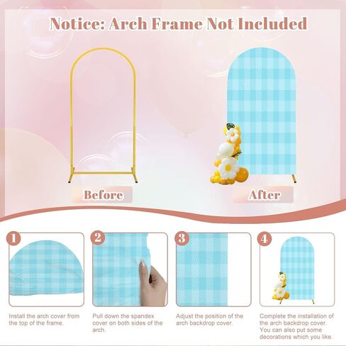 7.2FT Wedding Arch Backdrop Cover Blue Seamless Gingham Spandex Fitted Round Top Arch Stand Covers for Birthday Party Baby Shower Banquet Decoration in Saudi Arabia