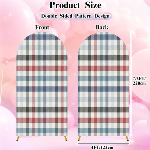 7.2FT Wedding Arch Backdrop Cover Gingham Seamless Black White Spandex Fitted Round Top Arch Stand Covers for Birthday Party Baby Shower Banquet Decoration in Saudi Arabia
