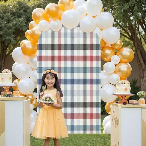 7.2FT Wedding Arch Backdrop Cover Gingham Seamless Black White Spandex Fitted Round Top Arch Stand Covers for Birthday Party Baby Shower Banquet Decoration in Saudi Arabia