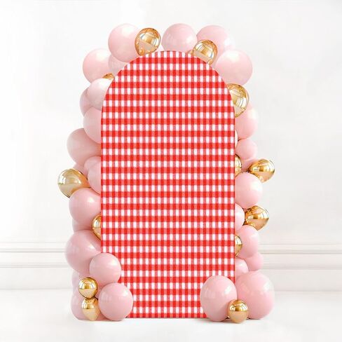 7.2FT Wedding Arch Backdrop Cover Gingham Seamless Black White Spandex Fitted Round Top Arch Stand Covers for Birthday Party Baby Shower Banquet Decoration in Saudi Arabia