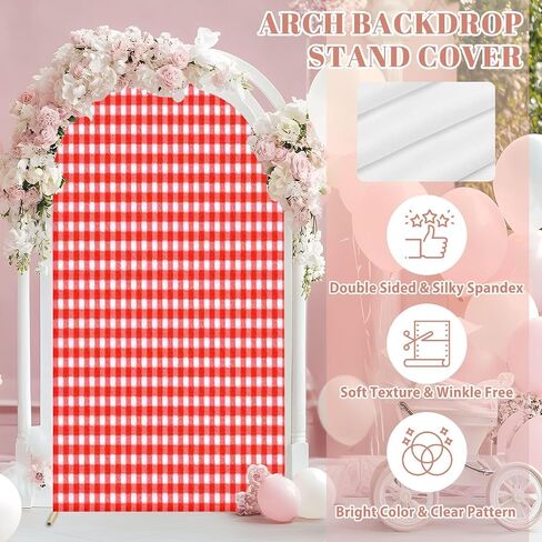 7.2FT Wedding Arch Backdrop Cover Gingham Seamless Black White Spandex Fitted Round Top Arch Stand Covers for Birthday Party Baby Shower Banquet Decoration in Saudi Arabia