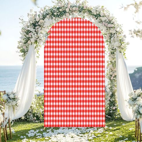 7.2FT Wedding Arch Backdrop Cover Gingham Seamless Black White Spandex Fitted Round Top Arch Stand Covers for Birthday Party Baby Shower Banquet Decoration in Saudi Arabia