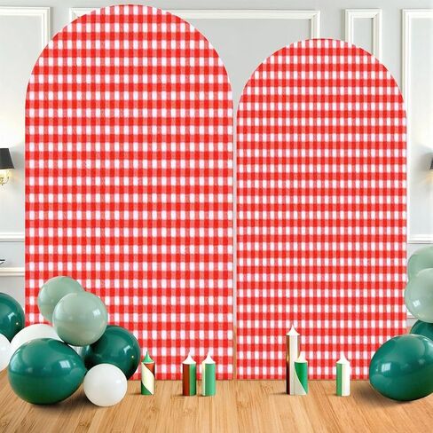 7.2FT Wedding Arch Backdrop Cover Gingham Seamless Black White Spandex Fitted Round Top Arch Stand Covers for Birthday Party Baby Shower Banquet Decoration in Saudi Arabia