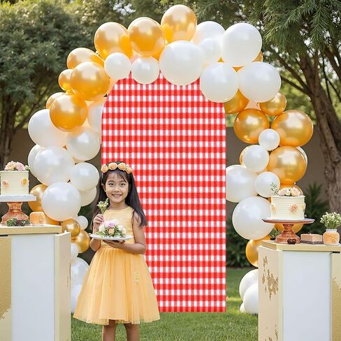 7.2FT Wedding Arch Backdrop Cover Gingham Seamless Black White Spandex Fitted Round Top Arch Stand Covers for Birthday Party Baby Shower Banquet Decoration in Saudi Arabia