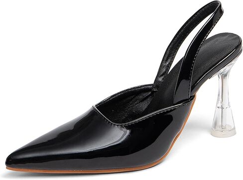 GATUXUS Women's Clear Kitten High Heels Slingback Pumps Shoes Pointed Toe Backstrap Wedding Party Dress Sandals in Kuwait