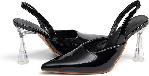 GATUXUS Women's Clear Kitten High Heels Slingback Pumps Shoes Pointed Toe Backstrap Wedding Party Dress Sandals in Kuwait