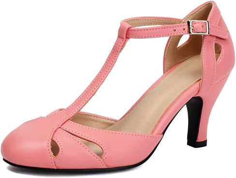 Elerhythm Women's Mary Jane Vintage T Strap Closed Round Toe Heels Retro 1950s Pumps 1920s Victorian Shoes in Kuwait