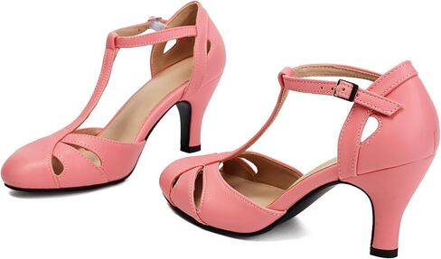 Elerhythm Women's Mary Jane Vintage T Strap Closed Round Toe Heels Retro 1950s Pumps 1920s Victorian Shoes in Kuwait