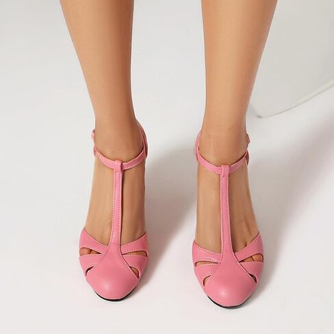 Elerhythm Women's Mary Jane Vintage T Strap Closed Round Toe Heels Retro 1950s Pumps 1920s Victorian Shoes in Kuwait
