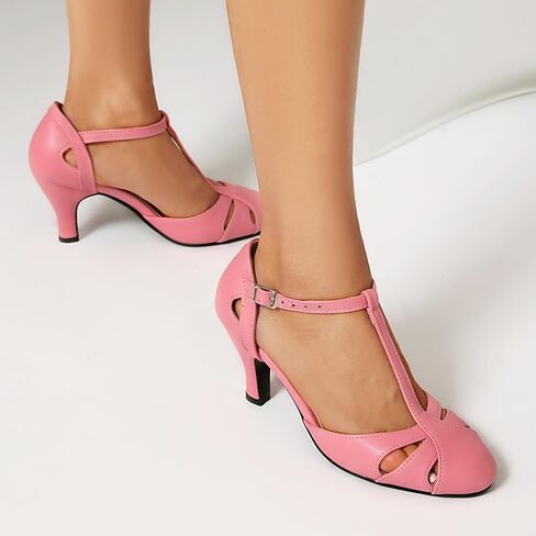 Elerhythm Women's Mary Jane Vintage T Strap Closed Round Toe Heels Retro 1950s Pumps 1920s Victorian Shoes in Kuwait