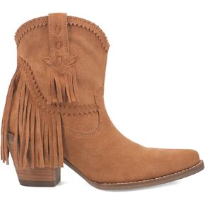 Dingo Womens Fandango Fringe Snip Toe Pull On Casual Boots Ankle High Heel 3" & Up - Brown - Size 8 M