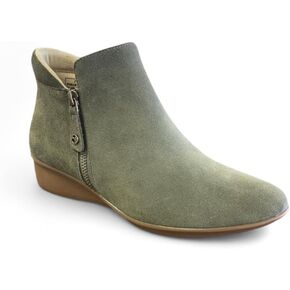 Revere Damascus Leather Bootie – Asymmetrical Zip Detail, Demi-Wedge Outsole, Slip-Resistant, Removable Comfort Footbed, Forefoot Cushion Zone with Arch Support