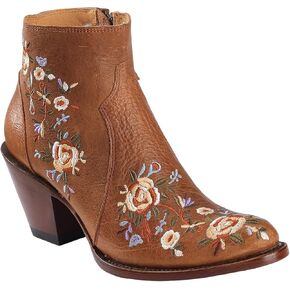Shyanne Women's Millie Floral Embroidered Booties Round Toe - BBW235 6 M US Brown