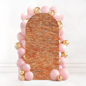 7.2FT Wedding Arch Backdrop Cover White Brick Wall Three spotlights Spandex Fitted Round Top Arch Stand Covers for Birthday Party Baby Shower Banquet Decoration